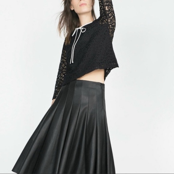 Zara M black lace long sleeve crop top white bow tie lacy shirt blouse witchy​ - Picture 15 of 15